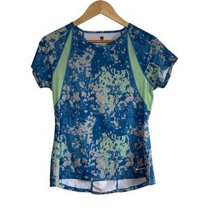 Noble Equestrian Women Short Sleeve Top Small Blue Green Vented Horseback Riding